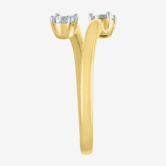 Diamond Addiction (G-H / Si2-I1) Womens 1/10 CT. T.W. Lab Grown White Diamond 10K Gold Round Delicate Bypass  Cocktail Ring