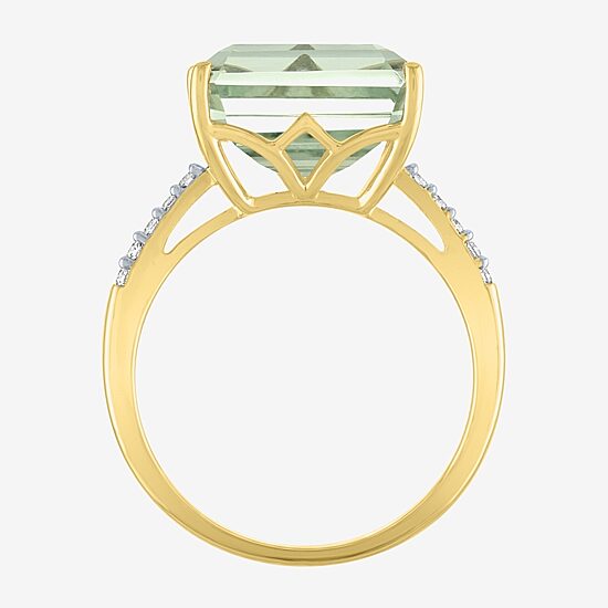 Diamond Addiction Womens 1/10 CT. T.W. Genuine Green Amethyst 10K Gold Cocktail Ring