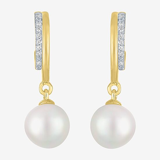 Diamond Addiction (G-H / Si2-I1) C-Hoop Womens Diamond Accent Lab Grown White Diamond Cultured Freshwater Pearl 14K Gold Over Silver Sterling Silver 23.8mm Hoop Earrings