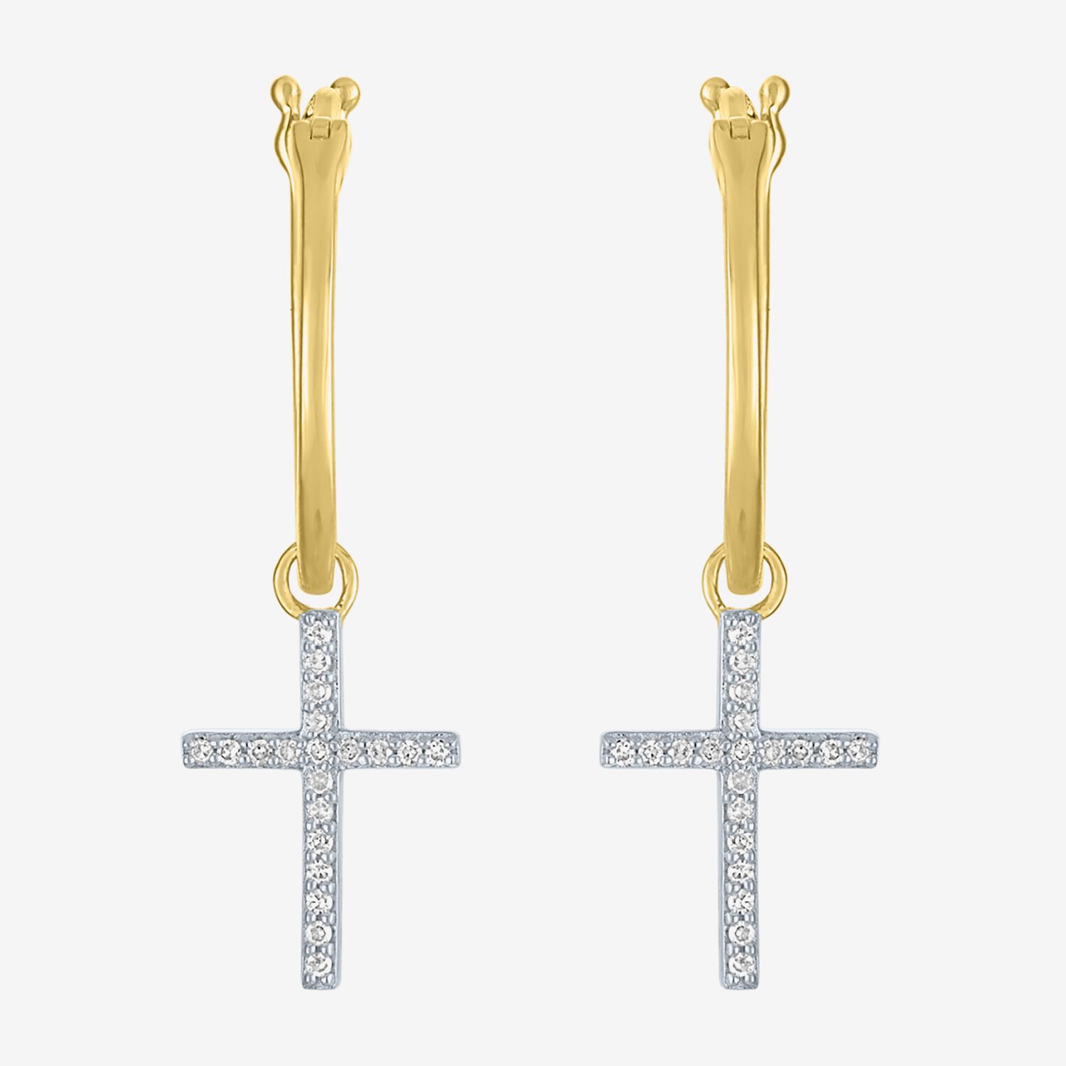Diamond Addiction (G-H / Si2-I1) 1/10 CT. T.W. Lab Grown White Sterling Silver or 14K Gold Over 34mm Cross Hoop Earrings