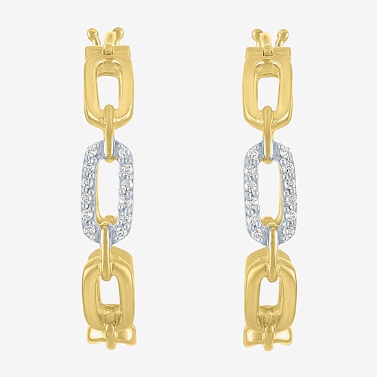 Diamond Addiction (G-H / Si2-I1) Womens 1/10 CT. T.W. Lab Grown White Diamond 14K Gold Over Silver 25.4mm Paperclip Hoop Earrings