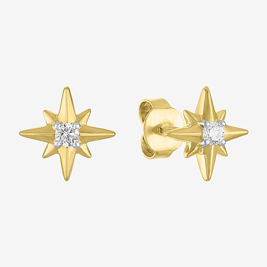 Diamond Addiction North Star (G-H / Si2-I1) 1/10 CT. T.W. Lab Grown White Diamond 10K Gold Over Silver 10mm Star Stud Earrings