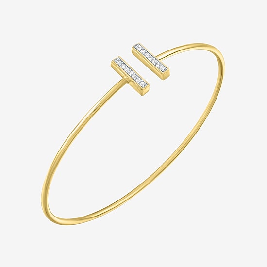 Diamond Addiction Double Bar (G-H / Si2-I1) Womens 1/10 CT. T.W. White Diamond 14K Gold Over Silver Cuff Bracelet
