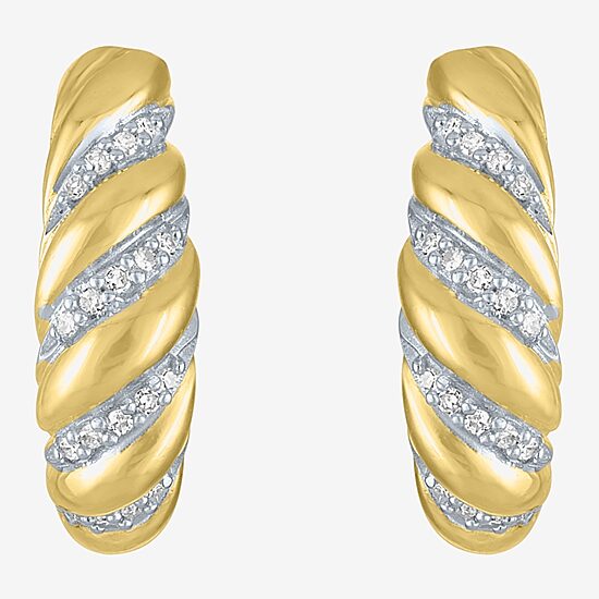 Diamond Addiction (G-H / I1-I2) Croissant Womens 1/10 CT. T.W. Lab Grown White Diamond 14K Gold Over Silver 16.2mm Hoop Earrings