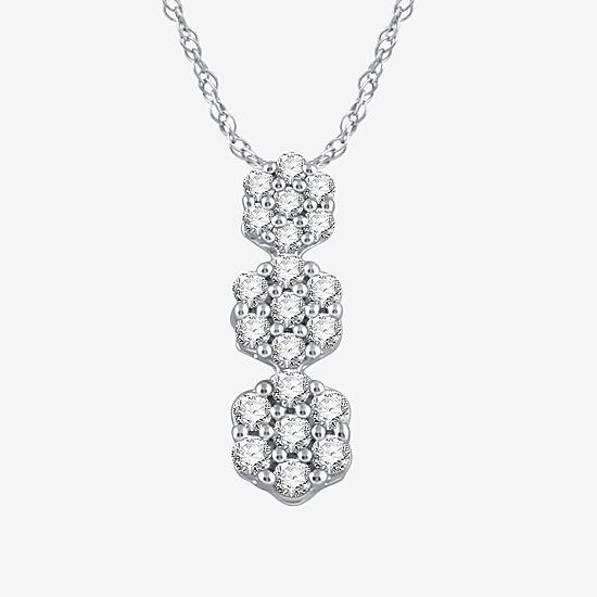 Diamond Blossom Womens 1/4 CT. T.W. Lab Grown White Diamond Sterling Silver Flower 18 Inch Pendant Necklace