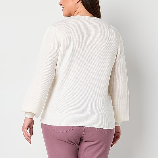 Liz Claiborne Plus Womens Crew Neck Long Sleeve Pullover Sweater