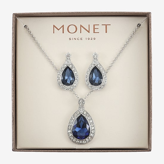 Monet Jewelry Pendant Necklace And Drop Earring Womens Blue 2-pc. Jewelry Set