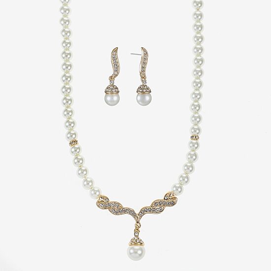 Monet Jewelry Y Necklace And Drop Earring Womens Simulated Pearl Hypoallergenic 2-pc. Jewelry Set