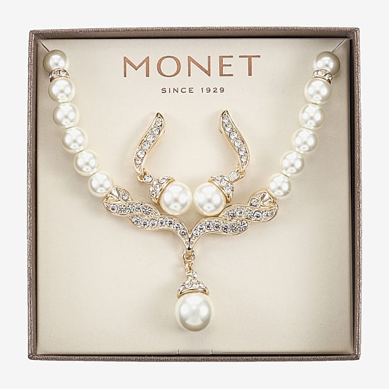 Monet Jewelry Y Necklace And Drop Earring Womens Simulated Pearl Hypoallergenic 2-pc. Jewelry Set