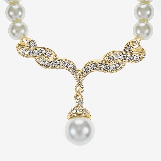 Monet® Simulated Pearl and Crystal Gold-Tone Drop Earring and Necklace Set