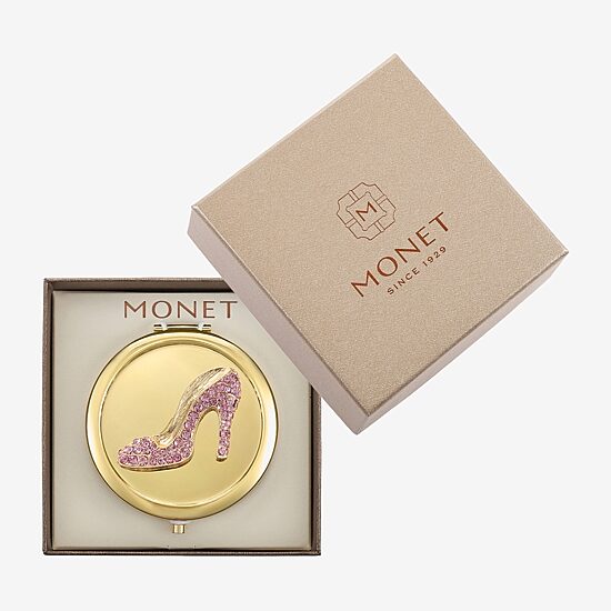 Monet Jewelry Gold Tone Pink Heel Gold Tone Compact Mirror