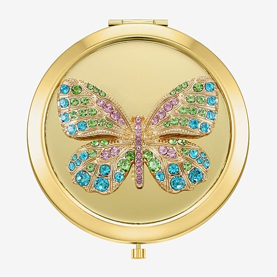 Monet Jewelry Gold Tone Butterfly Compact Mirror