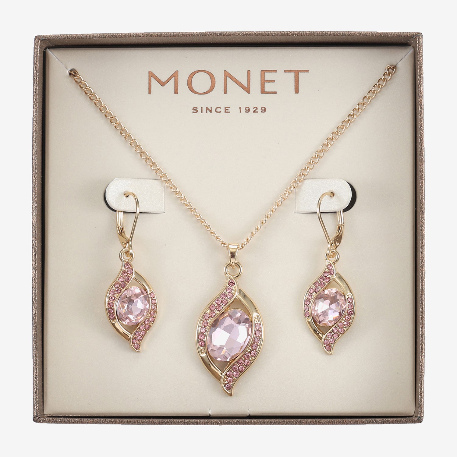 Monet Jewelry Pave Pendant Necklace And Drop Earring Womens Pink 2-pc. Jewelry Set