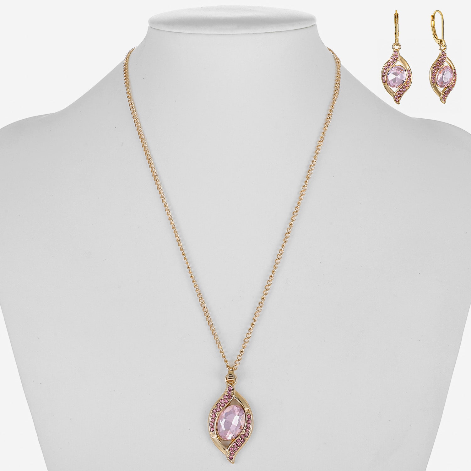 Monet Jewelry Pave Pendant Necklace And Drop Earring Womens Pink 2-pc. Jewelry Set