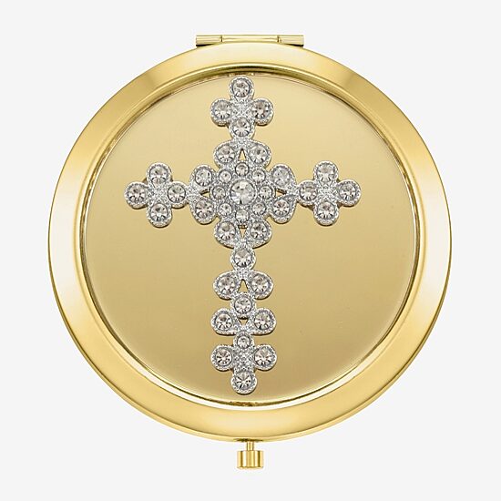 Monet Jewelry Gold Tone Cross Compact Mirror