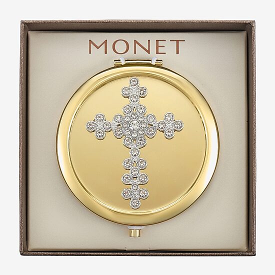 Monet Jewelry Gold Tone Cross Compact Mirror