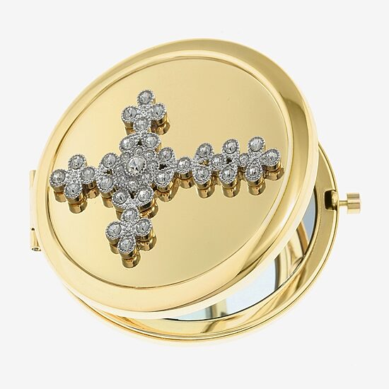 Monet Jewelry Gold Tone Cross Compact Mirror