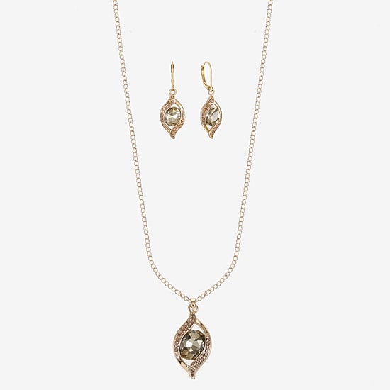 Monet Jewelry Pave Pendant Necklace And Drop Earring Womens Brown 2-pc. Jewelry Set