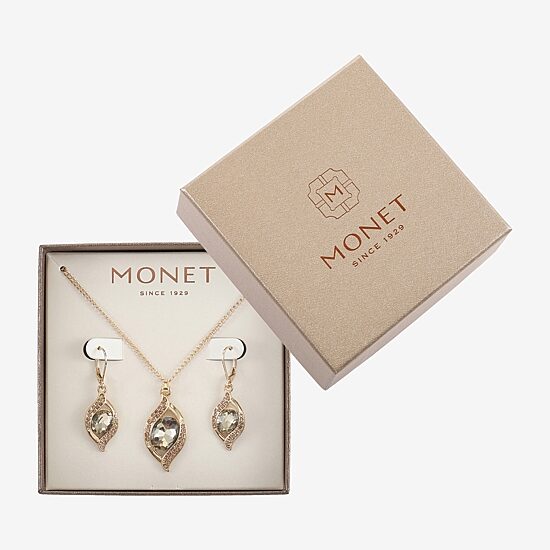 Monet Jewelry Pave Pendant Necklace And Drop Earring Womens Brown 2-pc. Jewelry Set