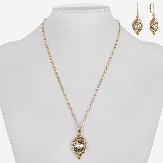 Monet Jewelry Pave Pendant Necklace And Drop Earring Womens Brown 2-pc. Jewelry Set