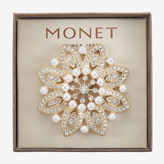 Monet® Gold-Tone Crystal and Simulated Pearl Snowflake Pin