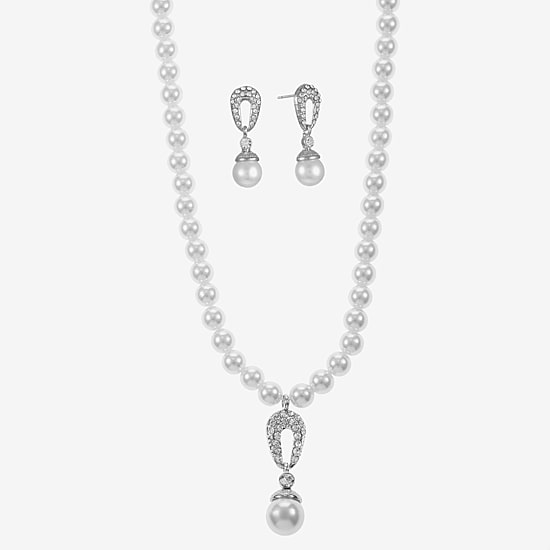 Monet® Simulated Pearl Crystal Double Drop Earring and Necklace Boxed Set