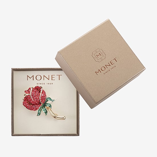 Monet Jewelry Red Rose Gold Tone Crystal Pin