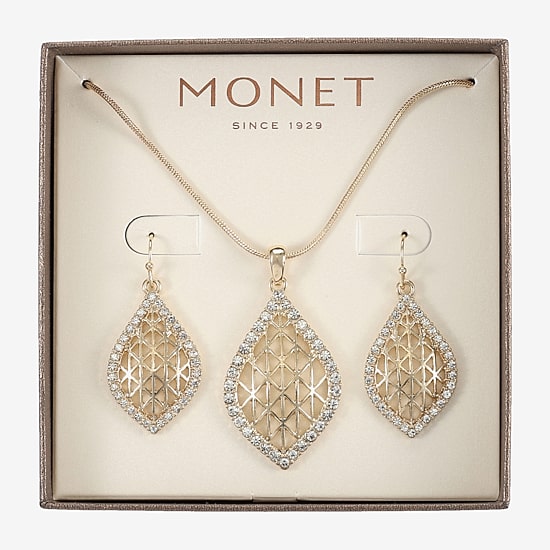 Monet Jewelry Openwork Pendant Necklace And Drop Earring Womens Glass 2-pc. Jewelry Set
