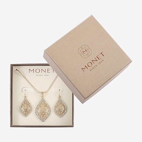 Monet Jewelry Openwork Pendant Necklace And Drop Earring Womens Glass 2-pc. Jewelry Set