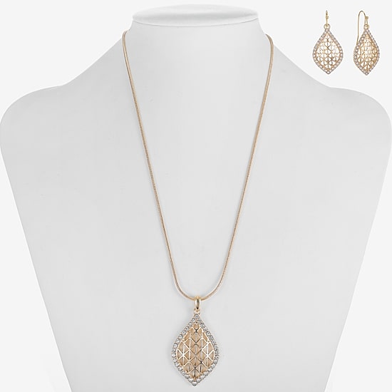 Monet Jewelry Openwork Pendant Necklace And Drop Earring Womens Glass 2-pc. Jewelry Set