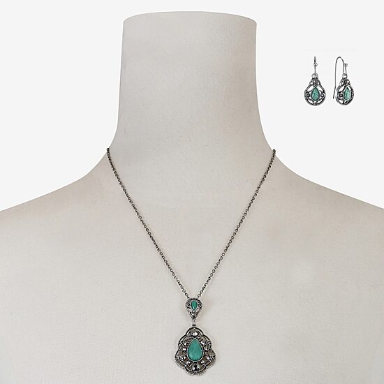 Monet Jewelry Pendant Necklace And Drop Earring Womens Blue 2-pc. Jewelry Set