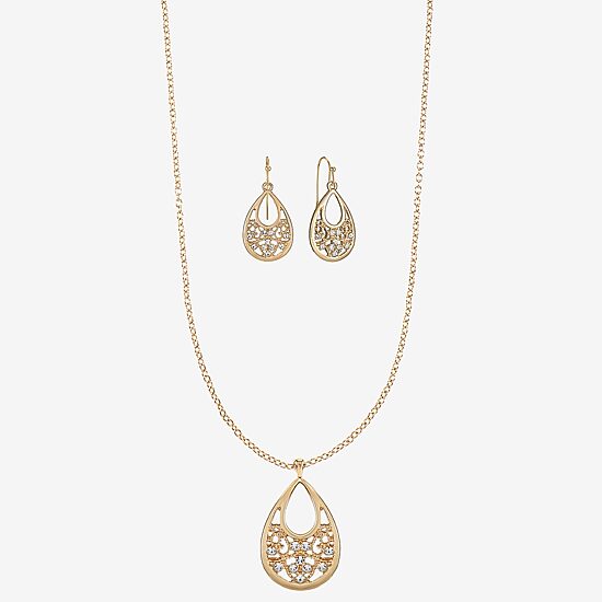 Monet Jewelry Gold Tone Pendant Necklace And Drop Earring Womens Glass 2-pc. Jewelry Set