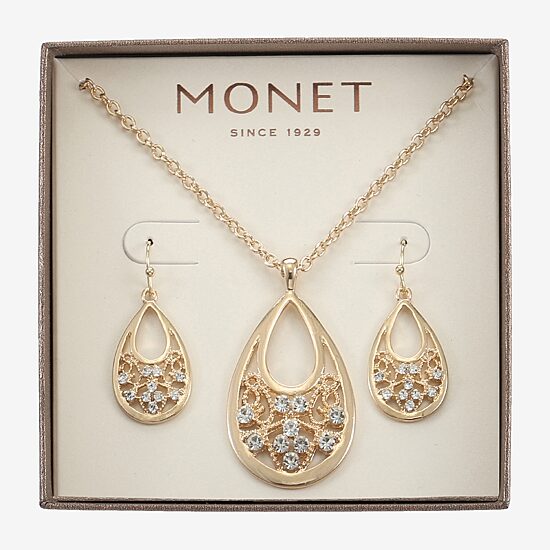 Monet Jewelry Gold Tone Pendant Necklace And Drop Earring Womens Glass 2-pc. Jewelry Set