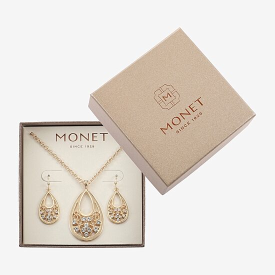 Monet Jewelry Gold Tone Pendant Necklace And Drop Earring Womens Glass 2-pc. Jewelry Set