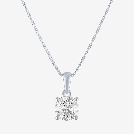 Si2-I1/G-H Womens 1 CT. T.W. Lab Grown White Diamond Sterling Silver or 14K Gold Over Silver Round 18 Inch Pendant Necklace