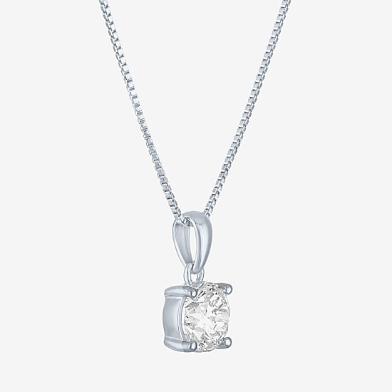 Si2-I1/G-H Womens 1 CT. T.W. Lab Grown White Diamond Sterling Silver or 14K Gold Over Silver Round 18 Inch Pendant Necklace