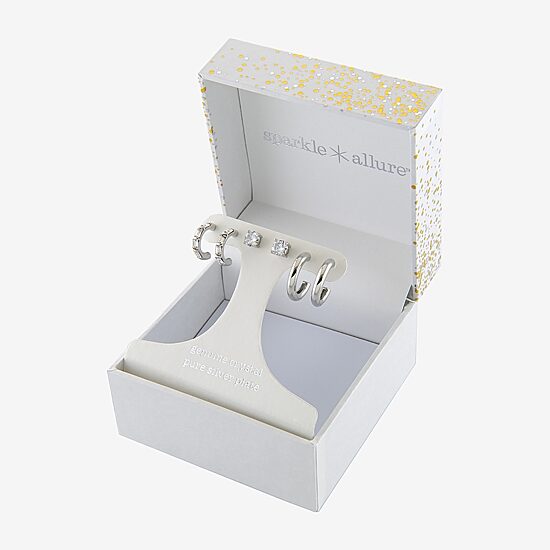 Sparkle Allure Womens Crystal 3 Pair Earring Set