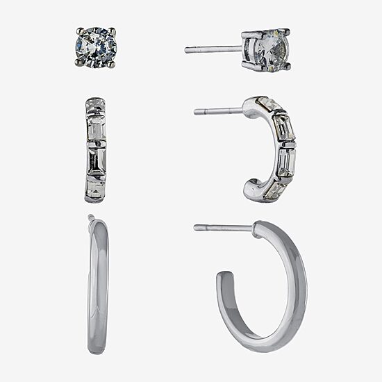 Sparkle Allure Womens Crystal 3 Pair Earring Set