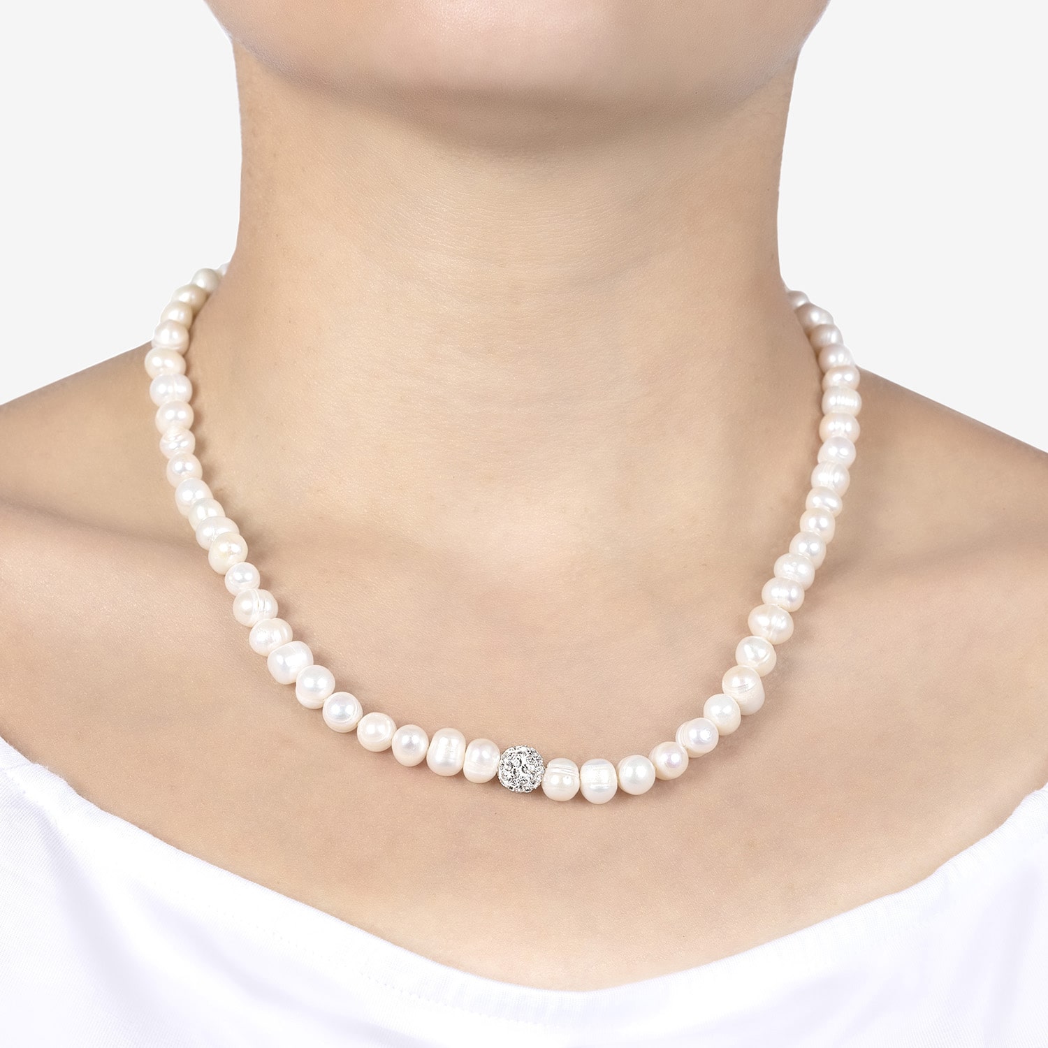 Silver Treasures Womens White Sterling Silver 16 Inch Strand Necklace