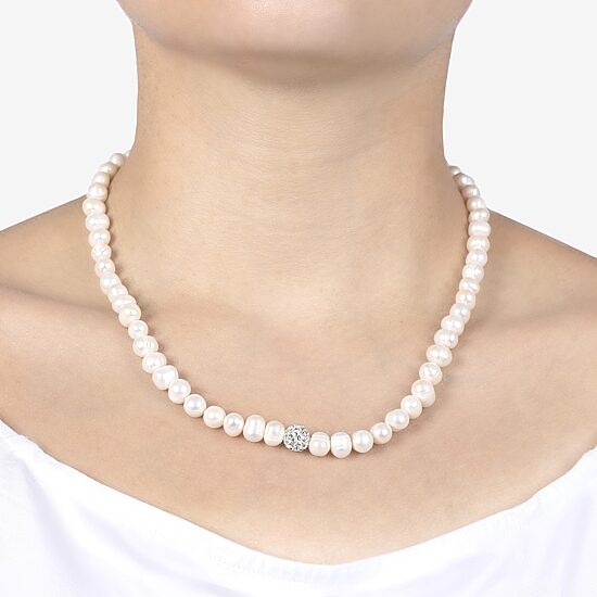 Silver Treasures Womens White Sterling Silver 16 Inch Strand Necklace