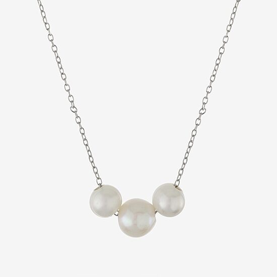 Silver Treasures Womens White Cultured Freshwater Pearl Sterling Silver 16 Inch Pendant Necklace