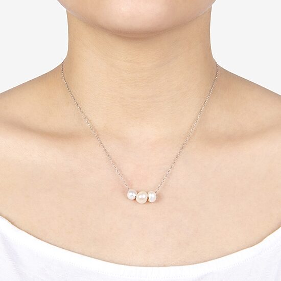 Silver Treasures Womens White Cultured Freshwater Pearl Sterling Silver 16 Inch Pendant Necklace