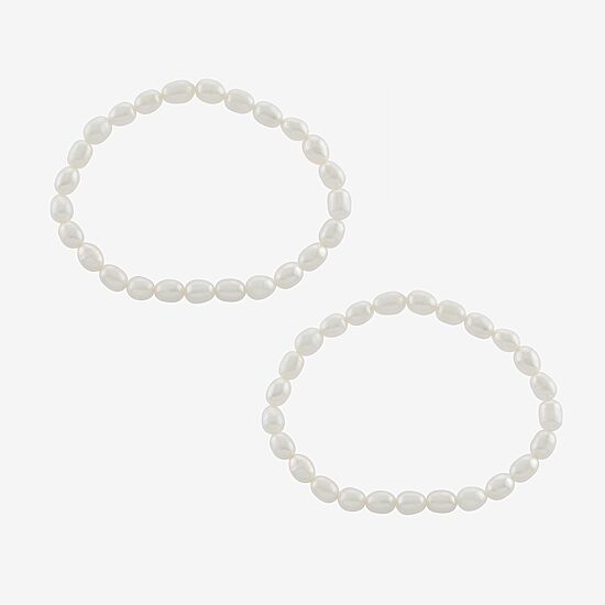 Silver Treasures Cultured Freshwater Pearl Womens 2-pc. White Sterling Silver Bracelet Set