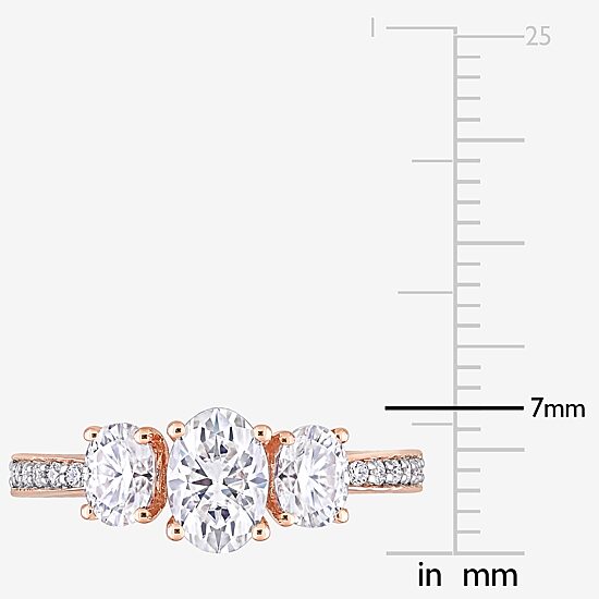 Womens Lab Created White Moissanite 10K Gold 3-Stone Engagement Ring