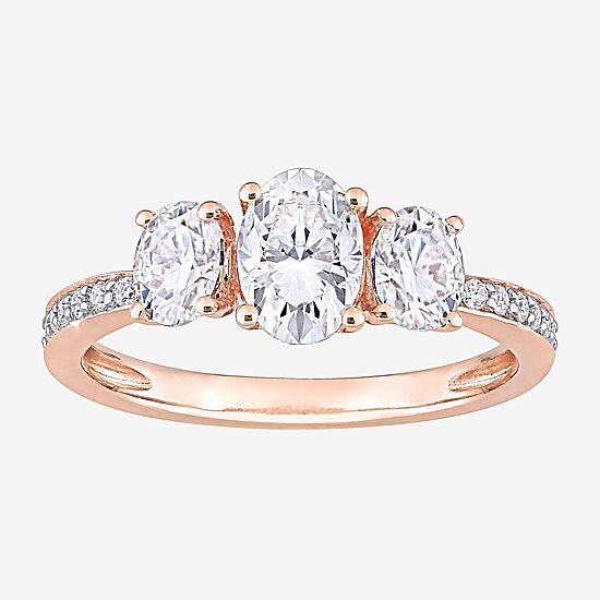 Womens Lab Created White Moissanite 10K Gold 3-Stone Engagement Ring
