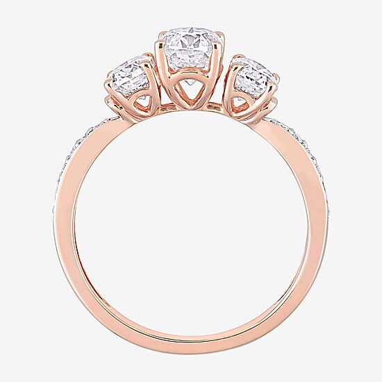 Womens Lab Created White Moissanite 10K Gold 3-Stone Engagement Ring