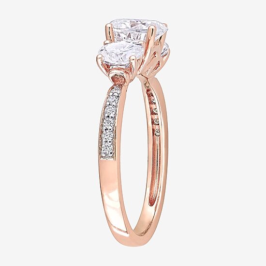 Womens Lab Created White Moissanite 10K Gold 3-Stone Engagement Ring