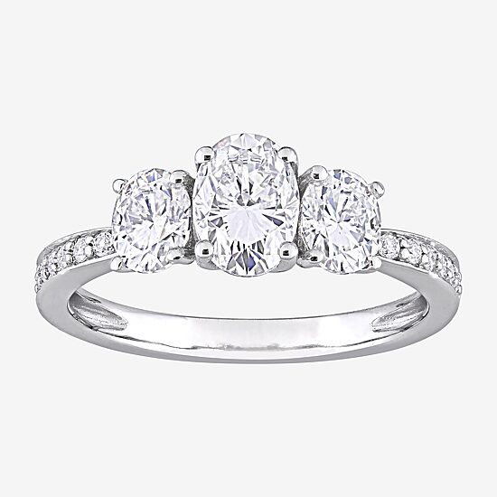 Womens Lab Created White Moissanite 10K Gold 3-Stone Engagement Ring