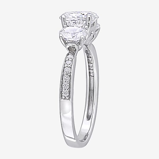 Womens Lab Created White Moissanite 10K Gold 3-Stone Engagement Ring