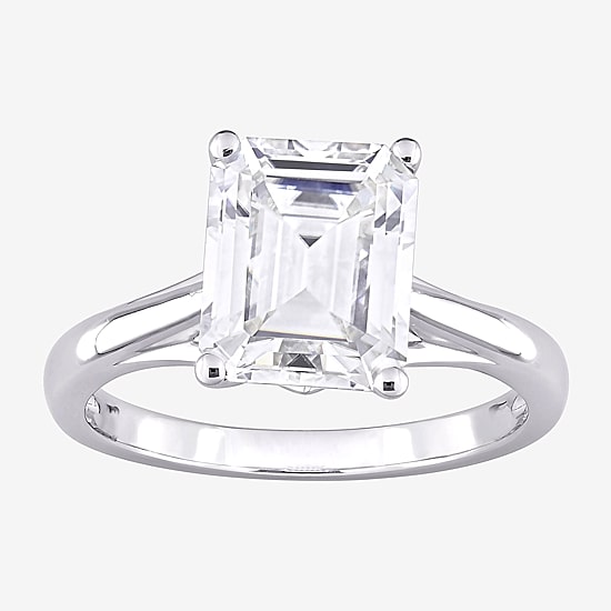 Womens Lab Created White Moissanite 10K Gold Solitaire Engagement Ring